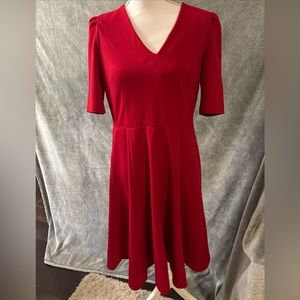 Donna Morgan Crepe Elbow Sleeve V-Neck Fit and Flare Red Midi Dress Size 10
